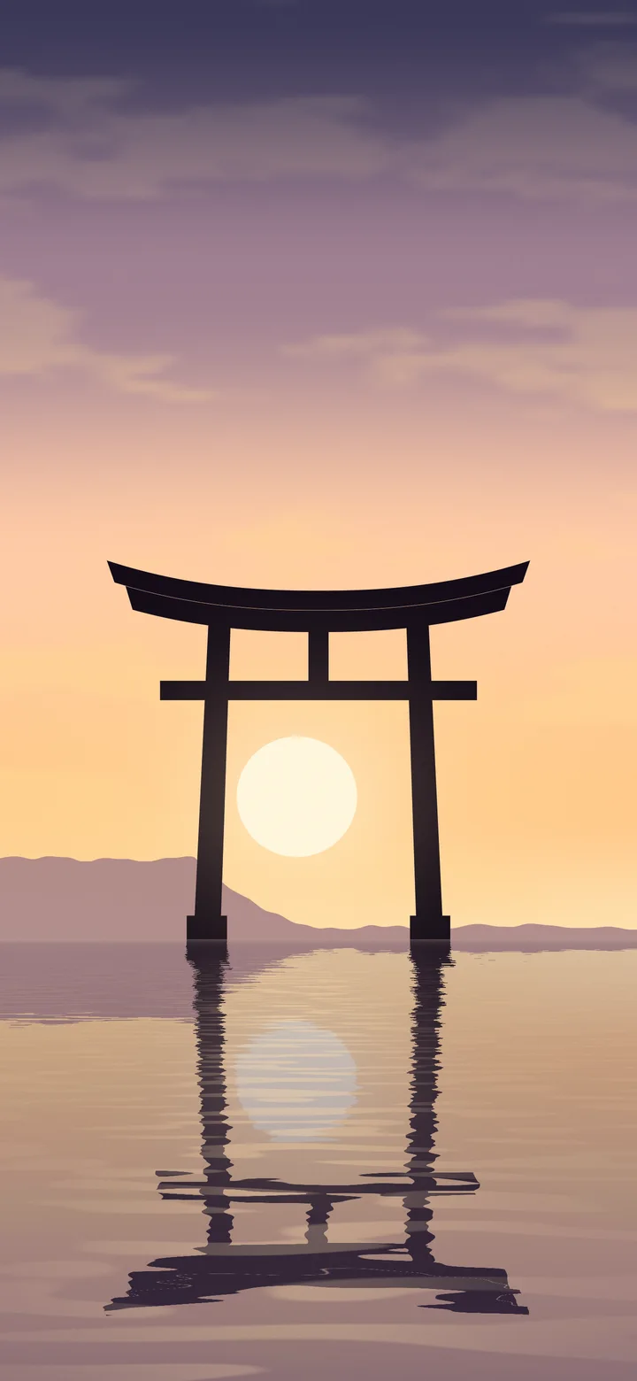 Peach Japanese Torii Gate Sunset wallpaper for iPhone and Android