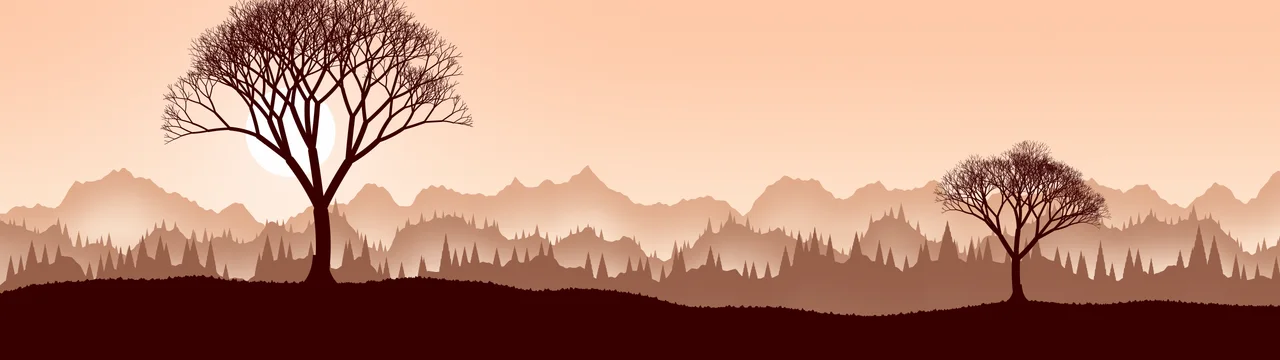 Peach Lone Tree in Fog dual monitor wallpaper, 7680 × 2160