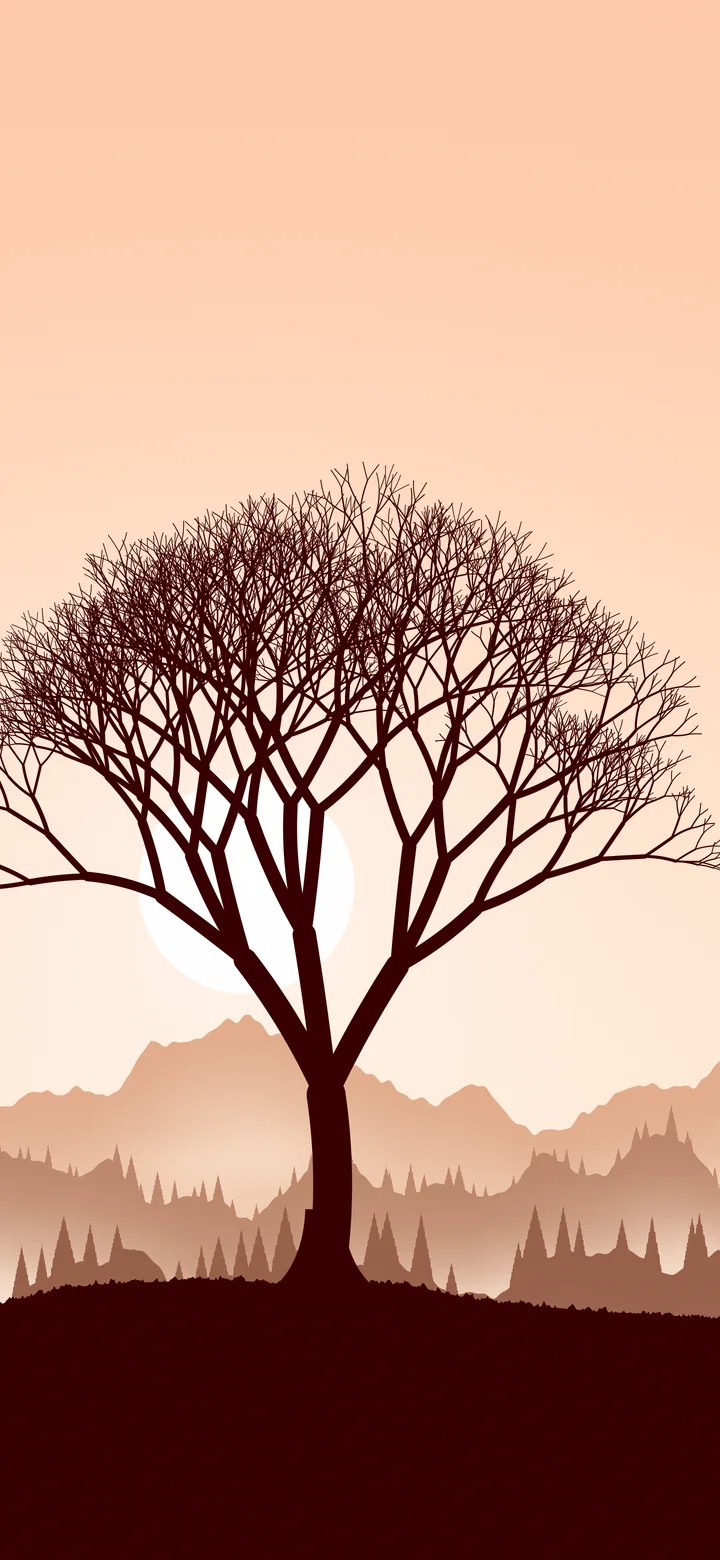 Peach Lone Tree in Fog wallpaper for iPhone and Android