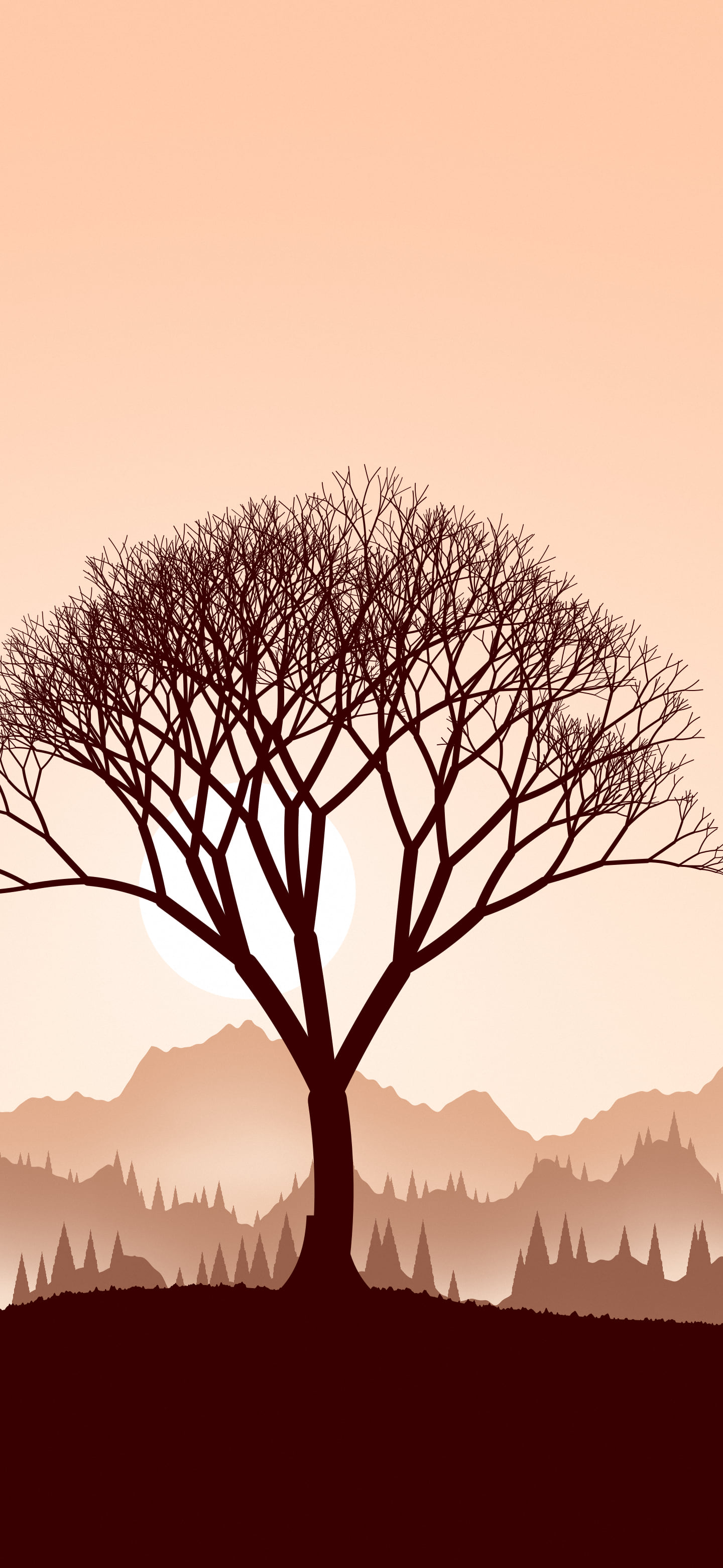 Peach Lone Tree in Fog wallpaper for iPhone and Android