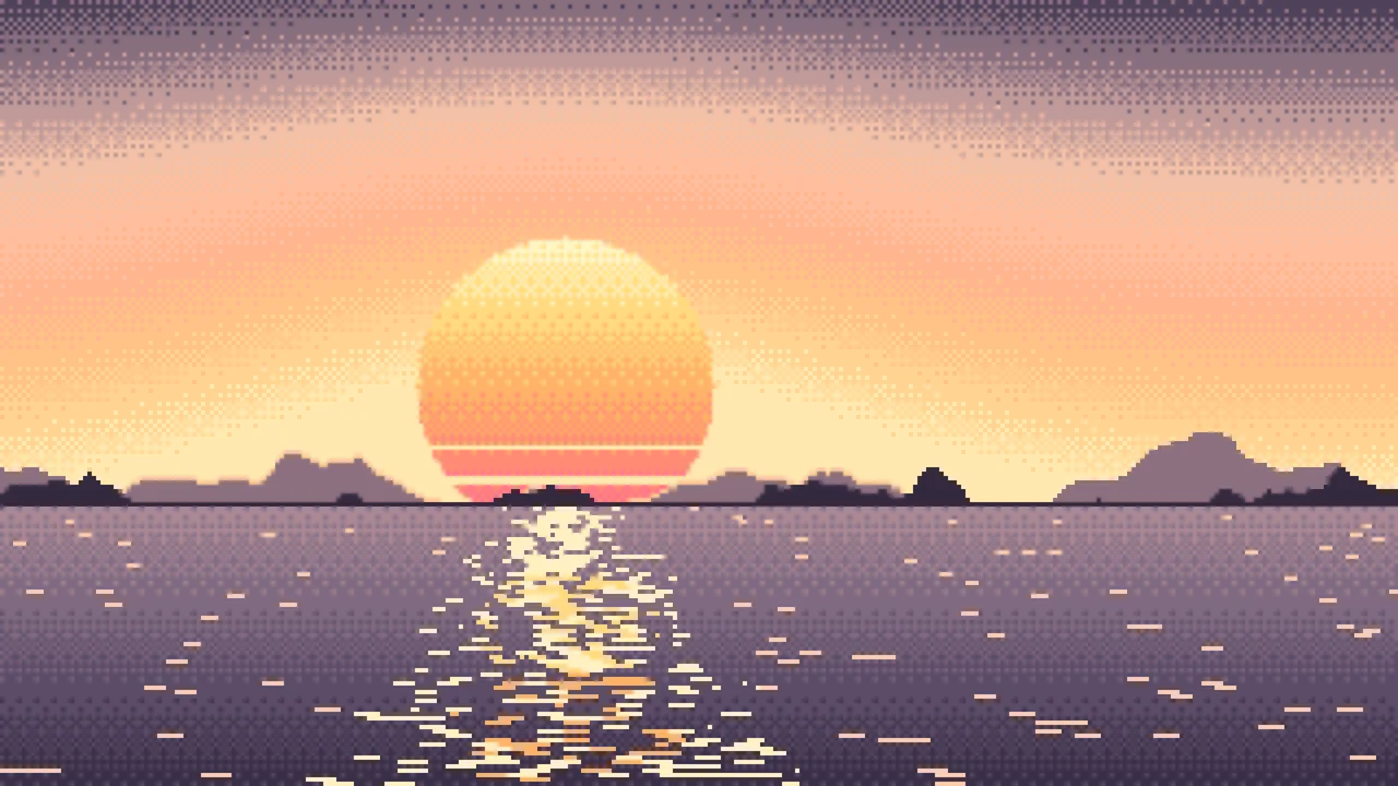 Peach Pixel Art Sunset desktop wallpaper in 4K