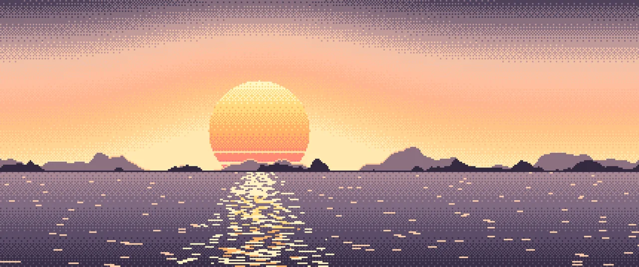 Peach Pixel Art Sunset ultrawide wallpaper, 3440 × 1440