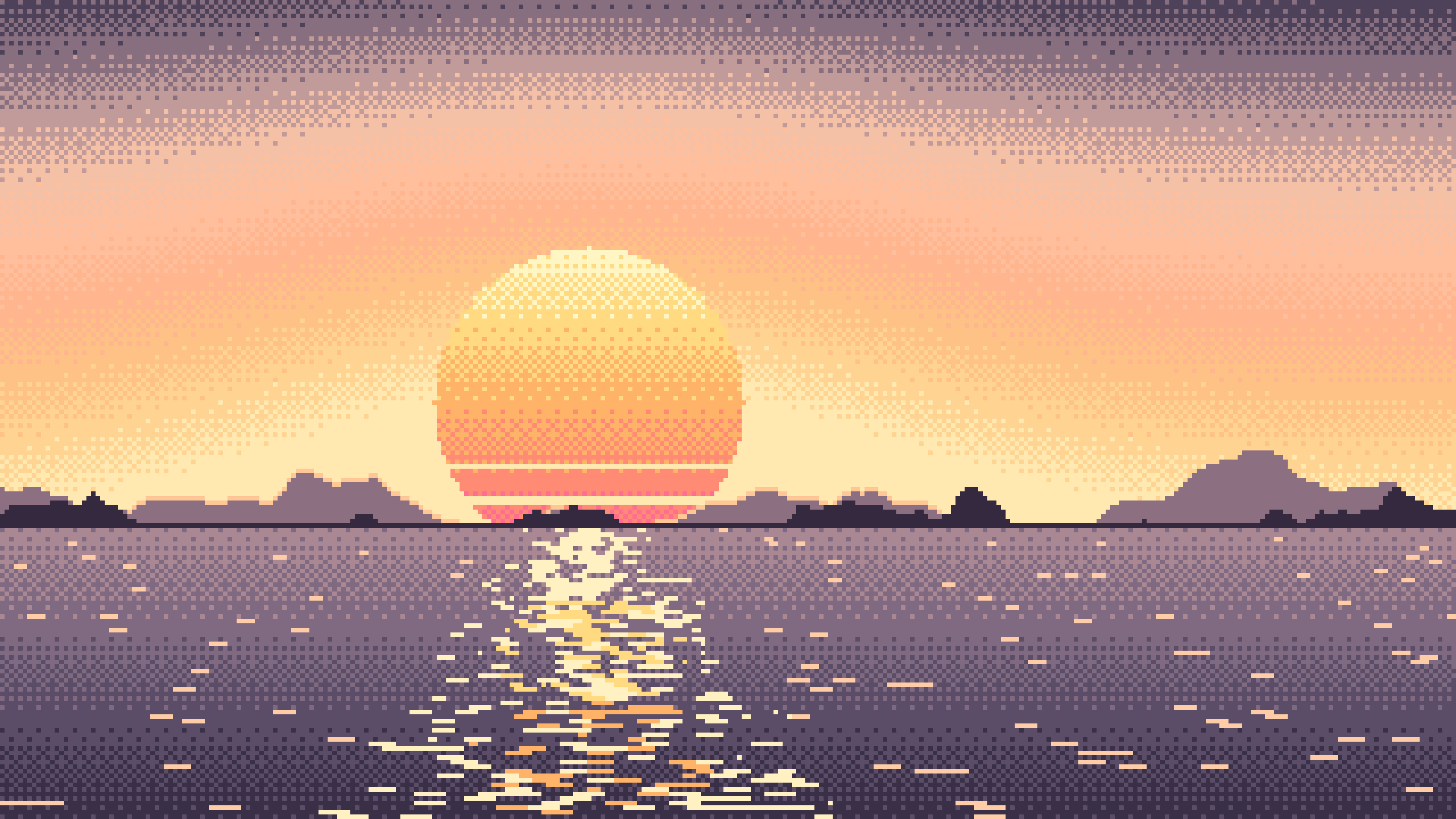 Peach Pixel Art Sunset desktop wallpaper in 4K