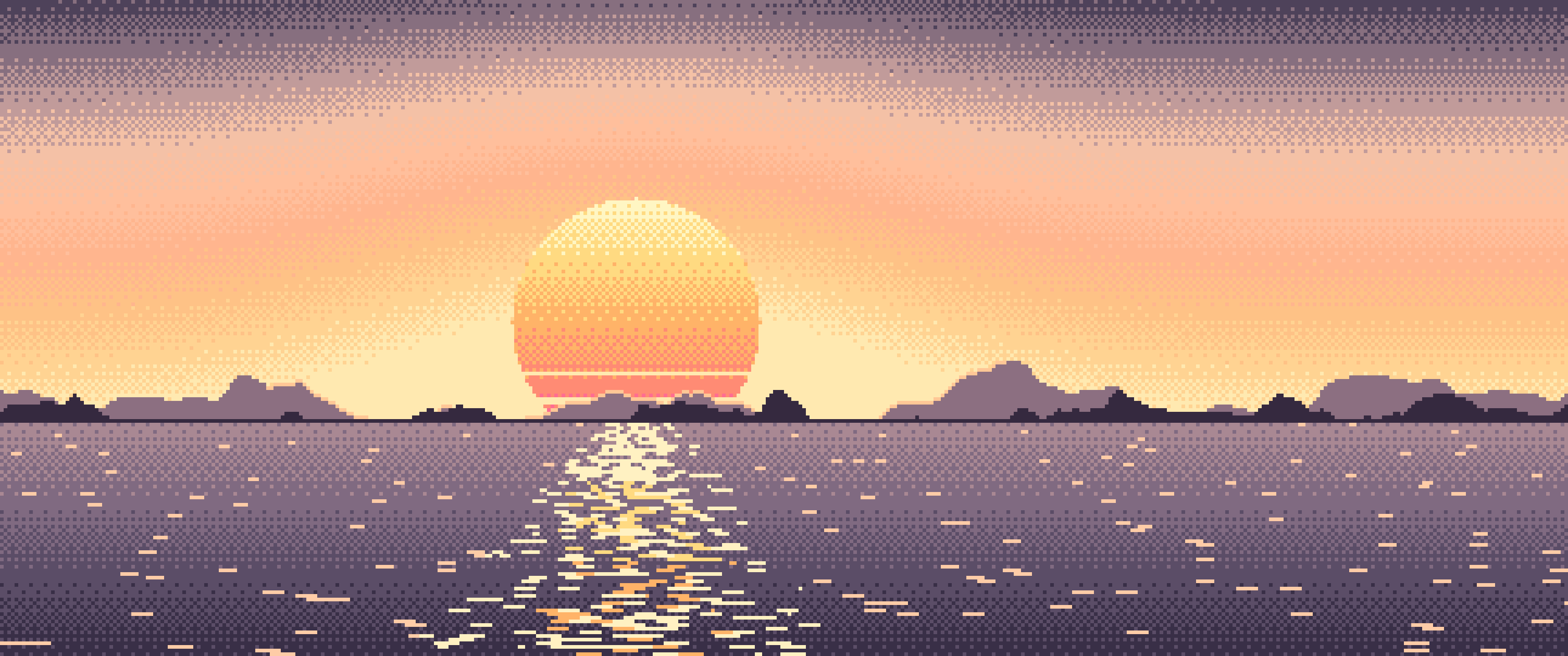 Peach Pixel Art Sunset ultrawide wallpaper, 3440 × 1440