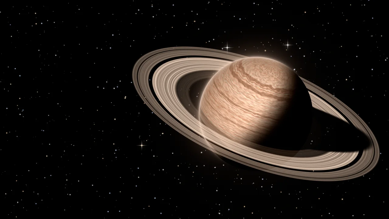 Peach Ringed Saturn desktop wallpaper in 4K