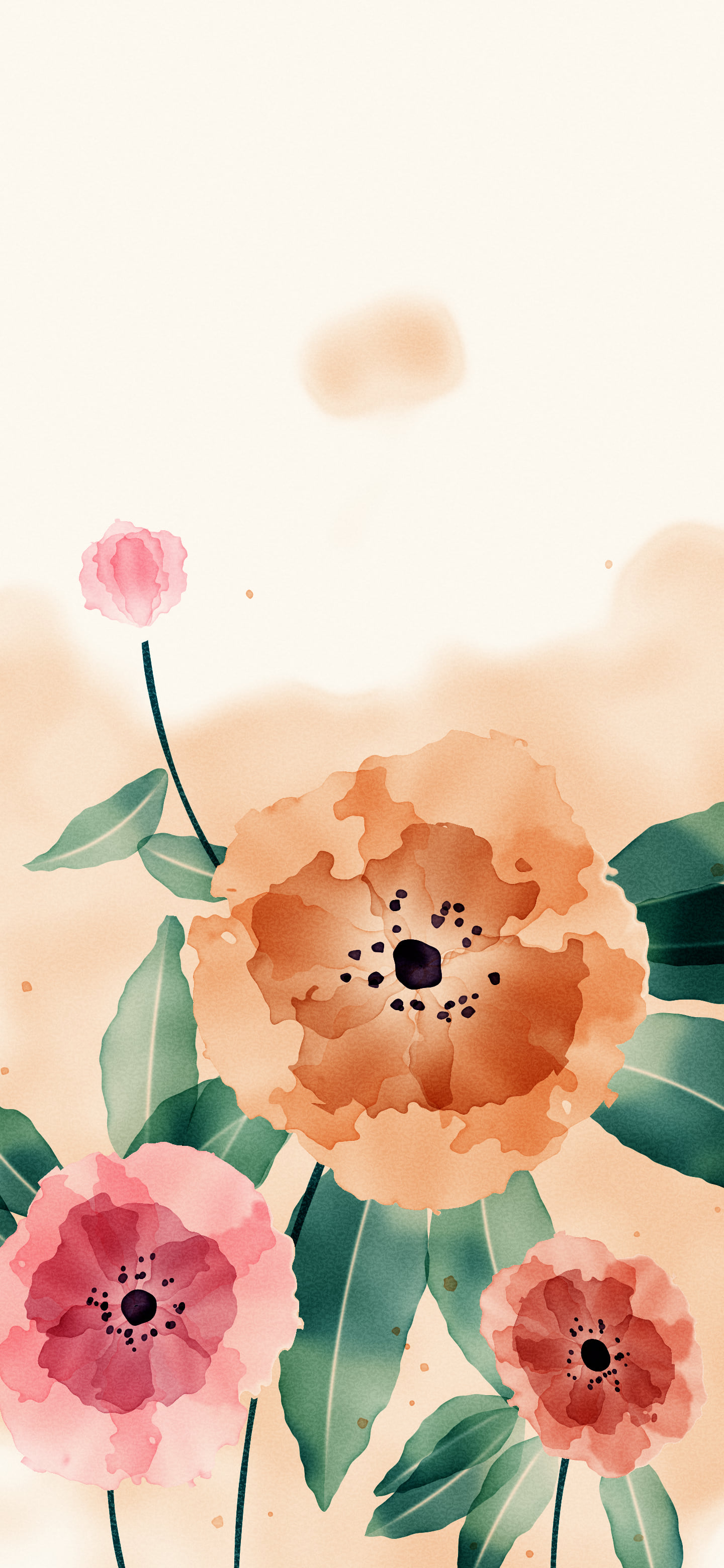 Peach Watercolor Flowers wallpaper for iPhone and Android