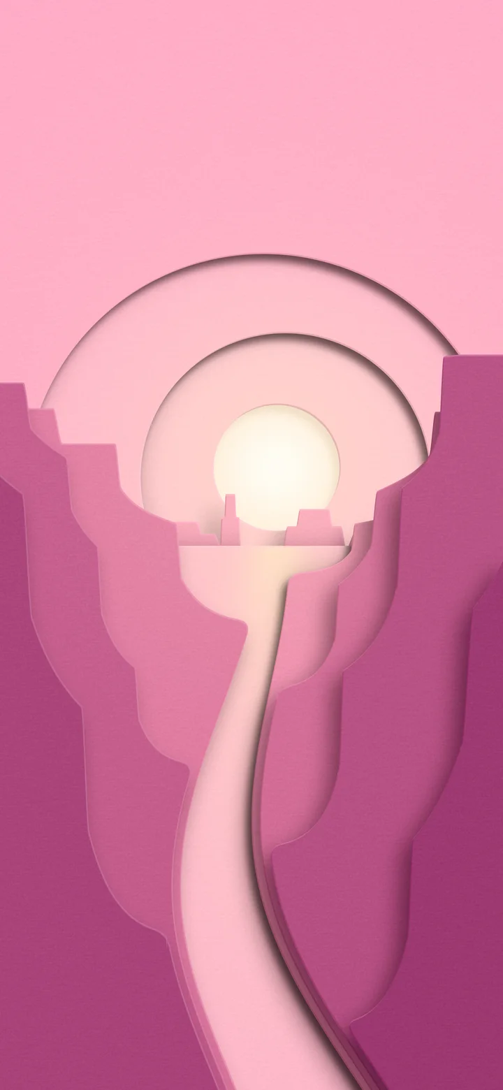 Pink 3D Paper Cut Canyon at Sunset wallpaper for iPhone and Android