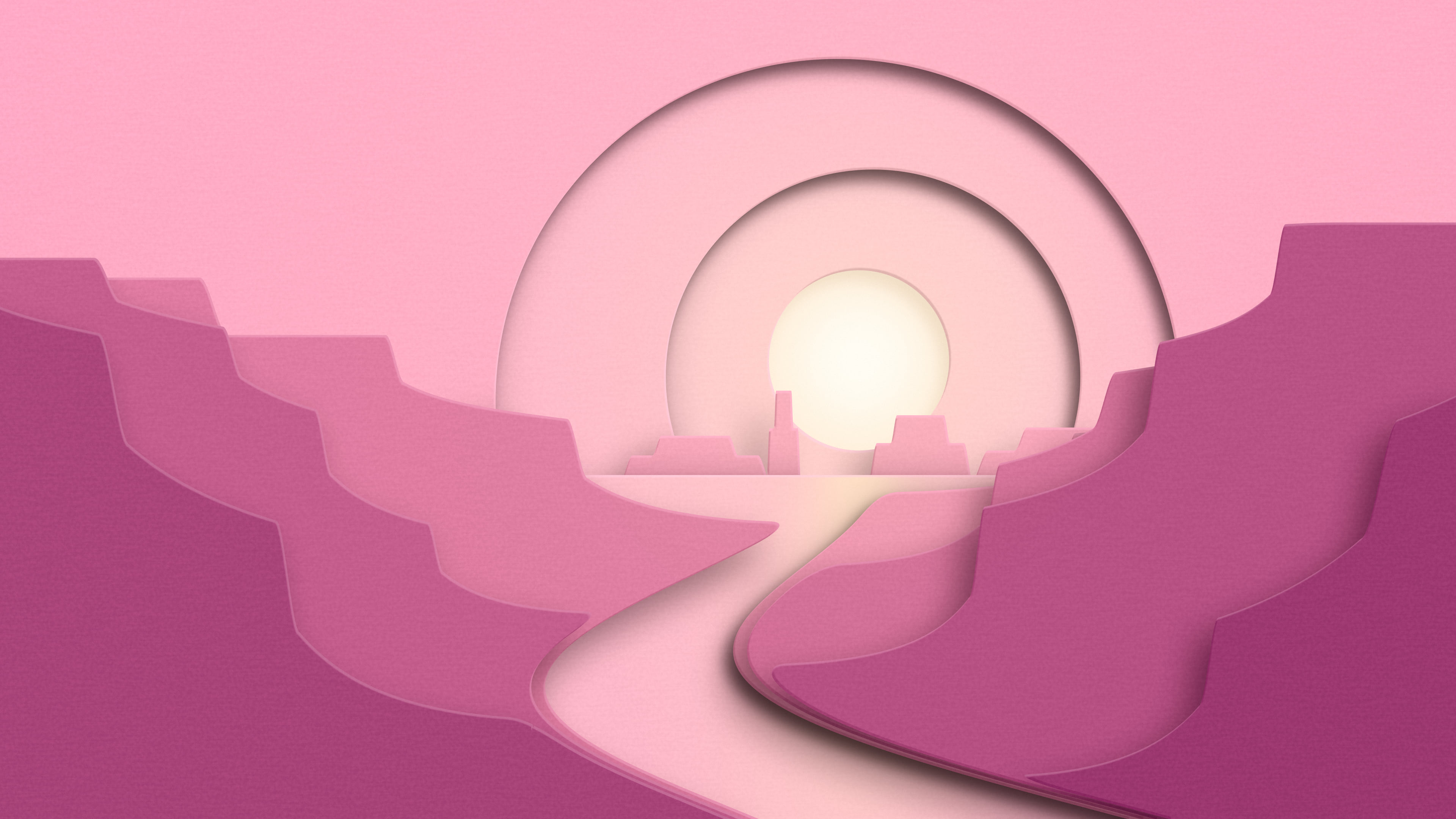 Pink 3D Paper Cut Canyon at Sunset desktop wallpaper in 4K