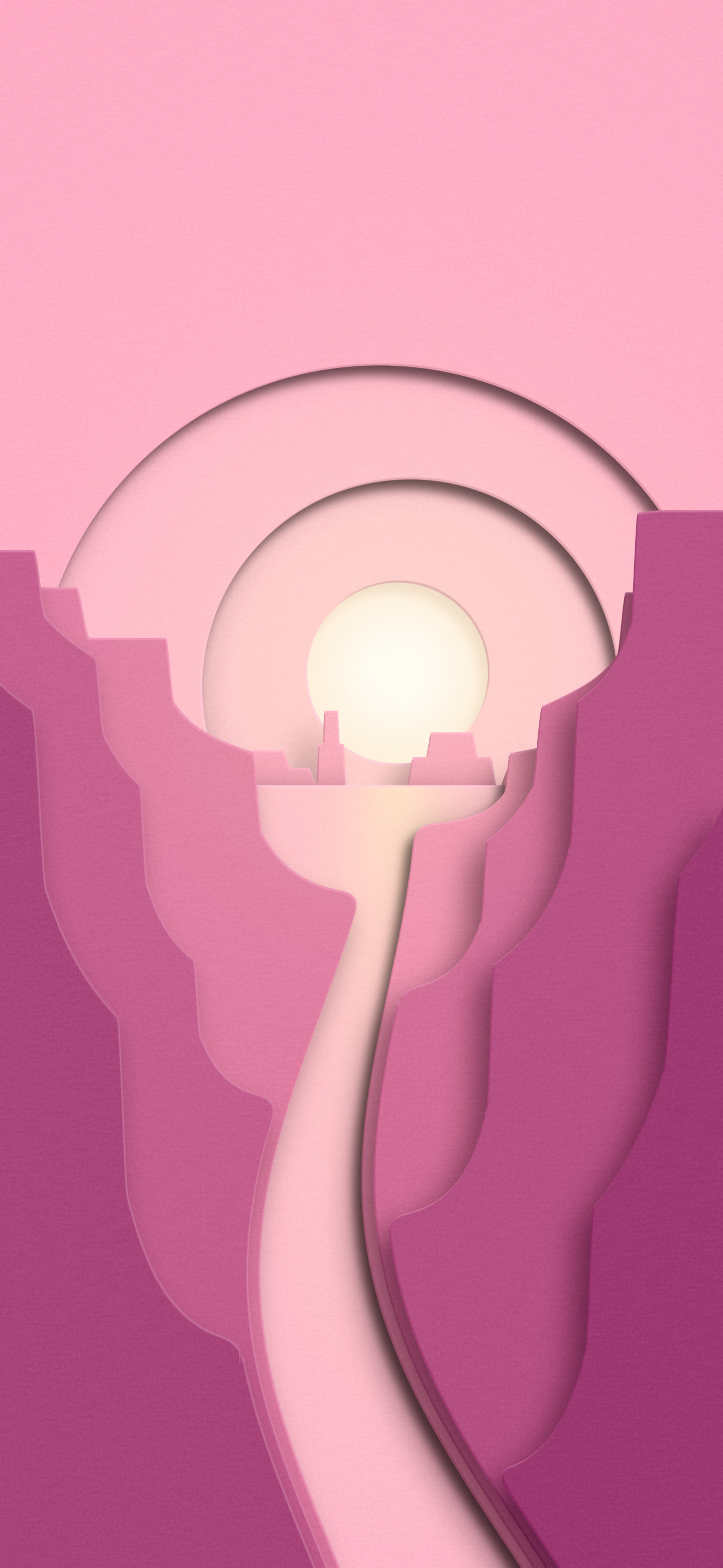 Pink 3D Paper Cut Canyon at Sunset wallpaper for iPhone and Android