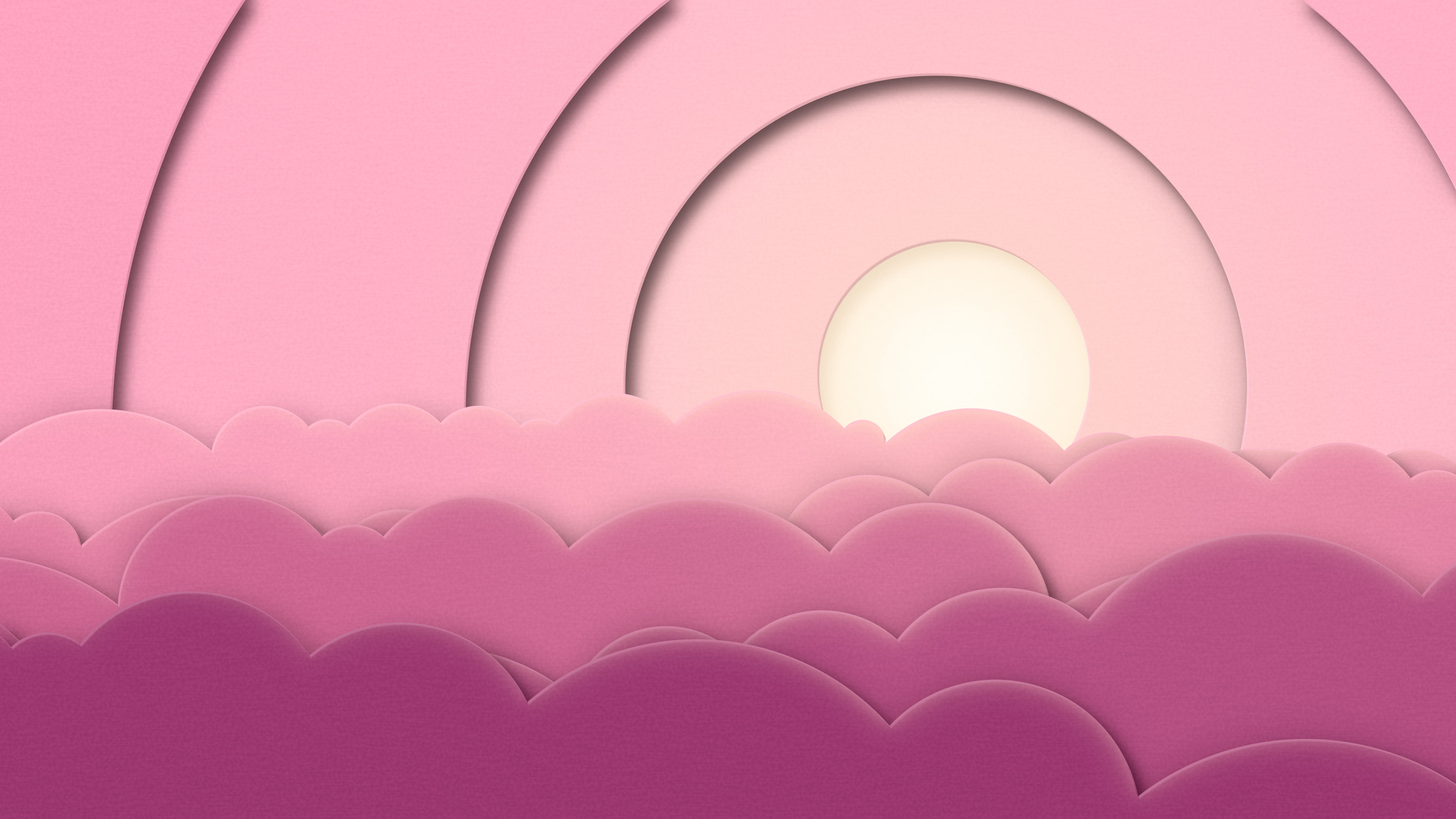 Pink 3D Paper Cut Clouds desktop wallpaper in 4K
