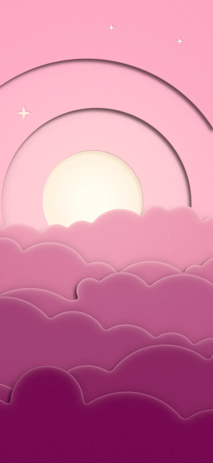 Pink 3D Paper Cut Moon and Clouds wallpaper for iPhone and Android