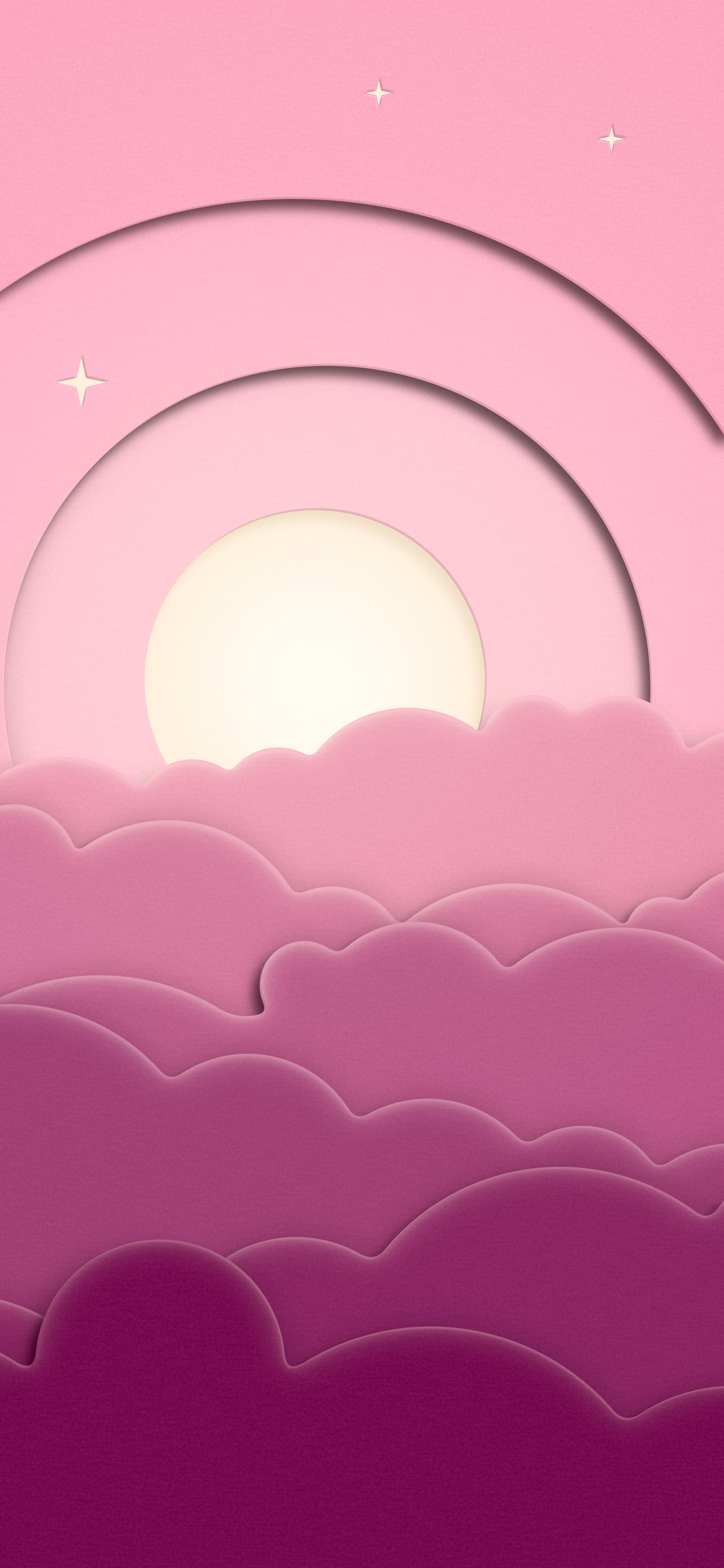Pink 3D Paper Cut Moon and Clouds wallpaper for iPhone and Android
