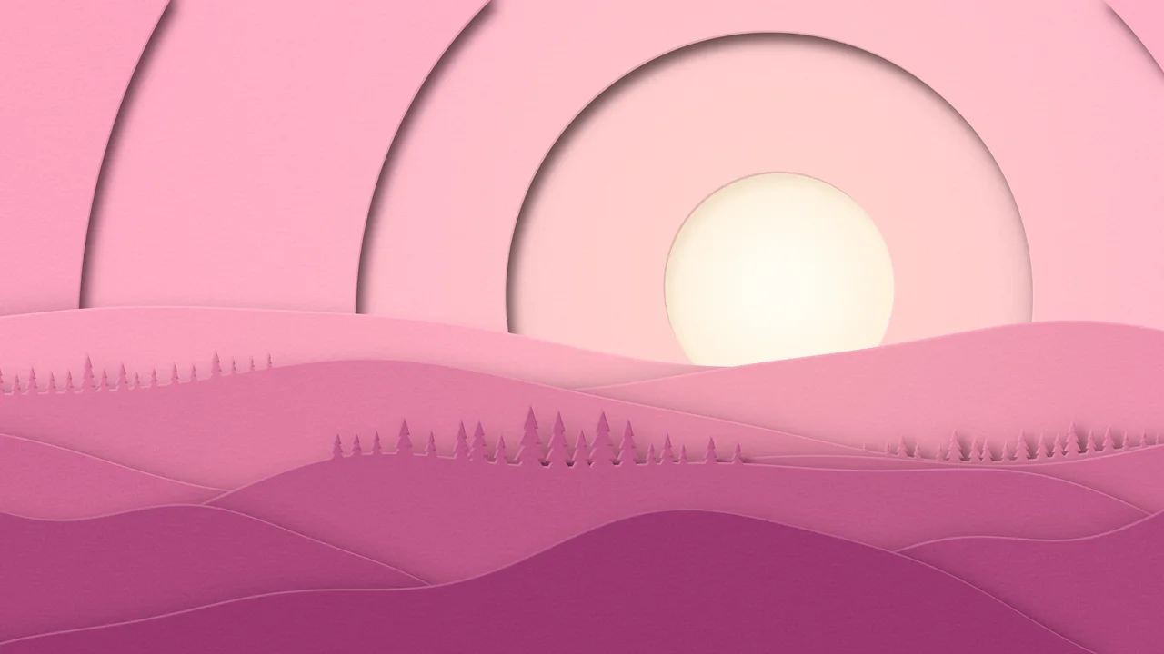 Pink 3D Paper Cut Rolling Hills desktop wallpaper in 4K