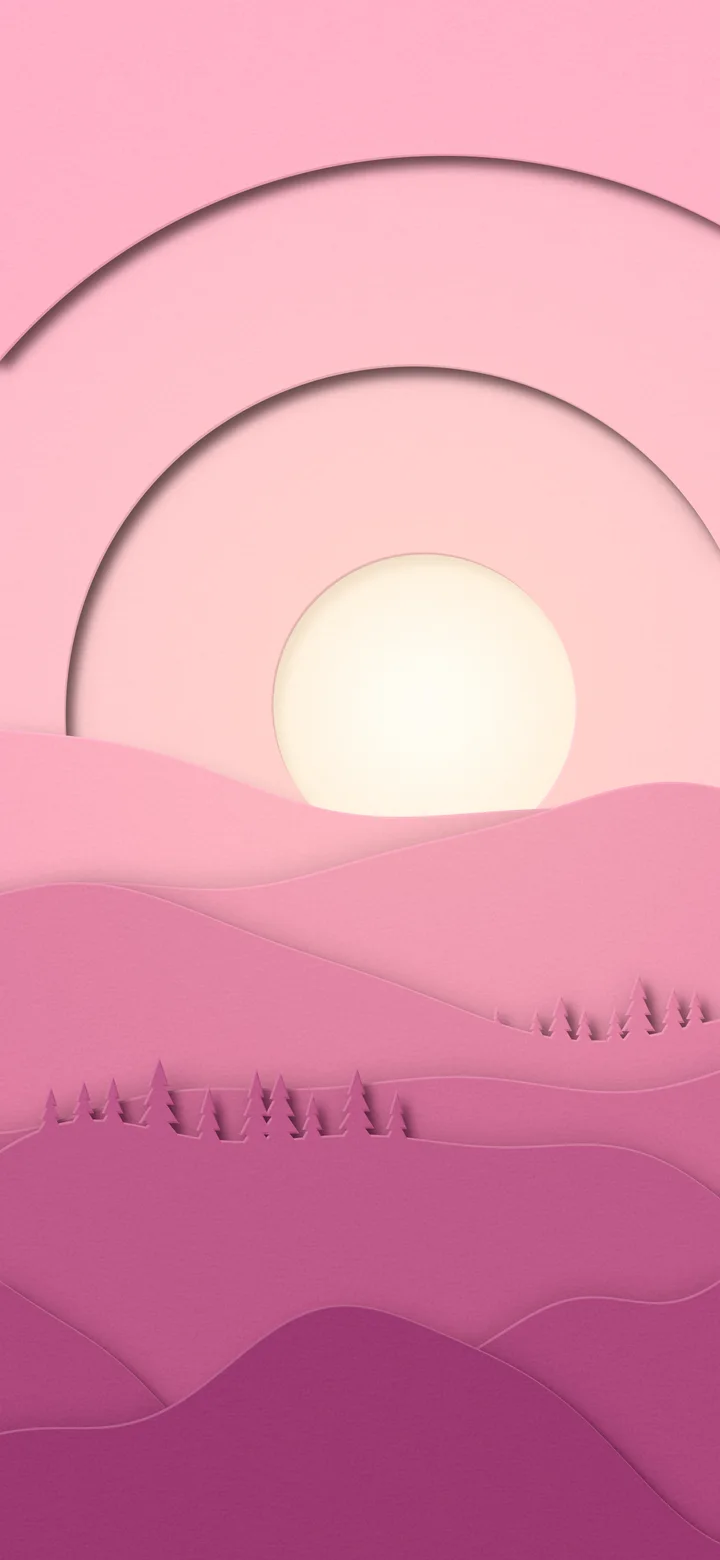 Pink 3D Paper Cut Rolling Hills wallpaper for iPhone and Android