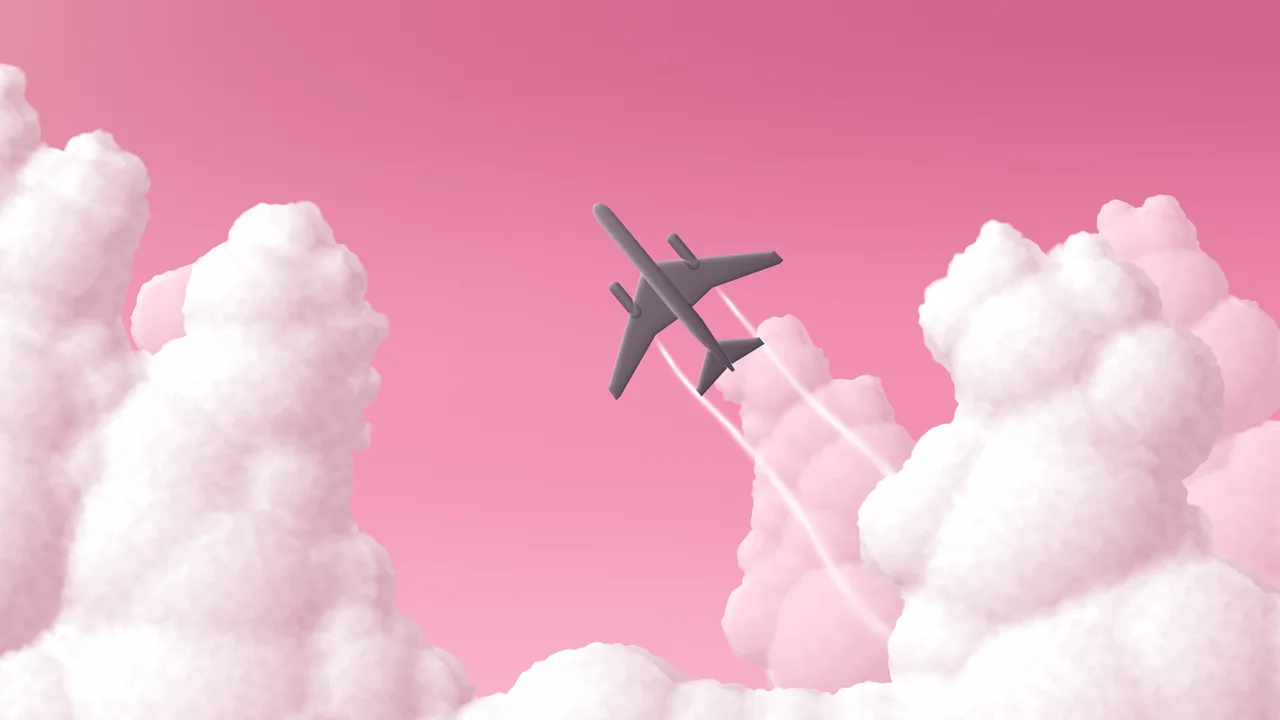 Pink Airplane in the Clouds desktop wallpaper in 4K