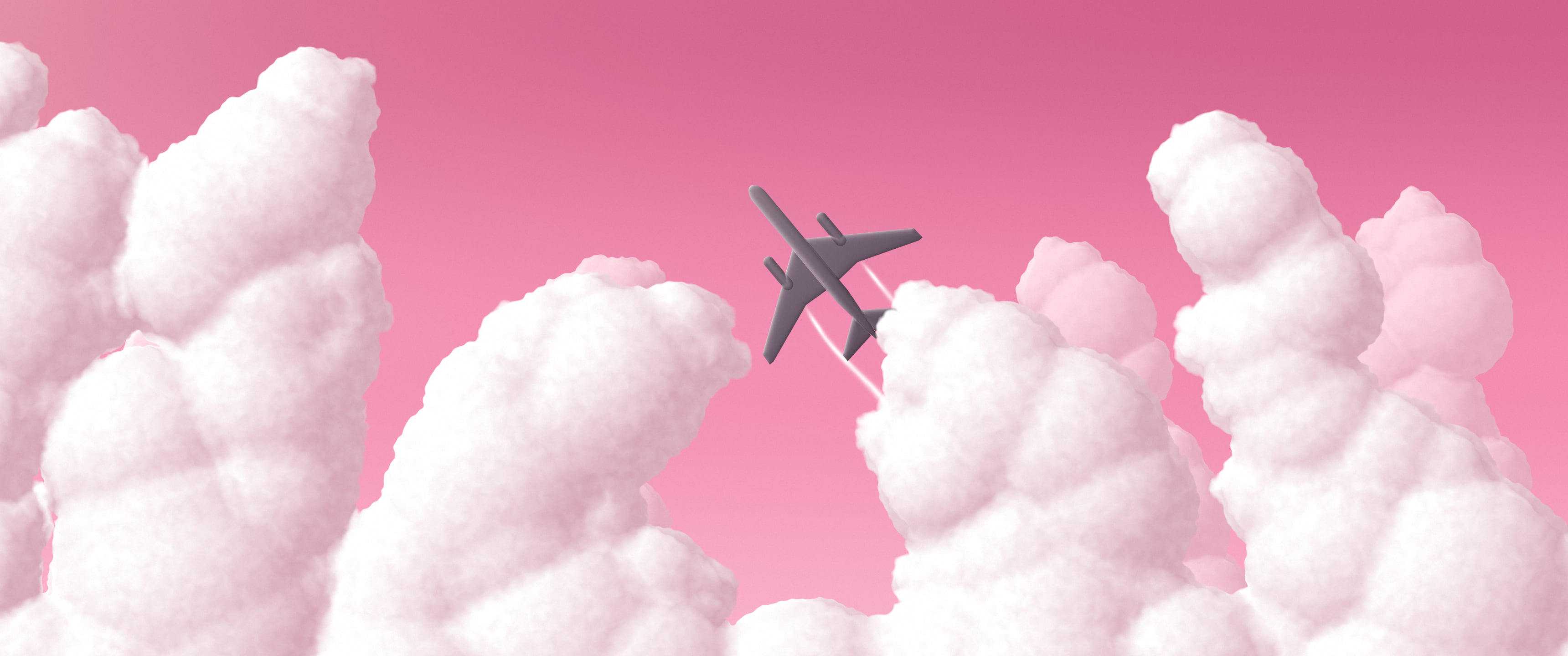 Pink Airplane in the Clouds ultrawide wallpaper, 3440 × 1440
