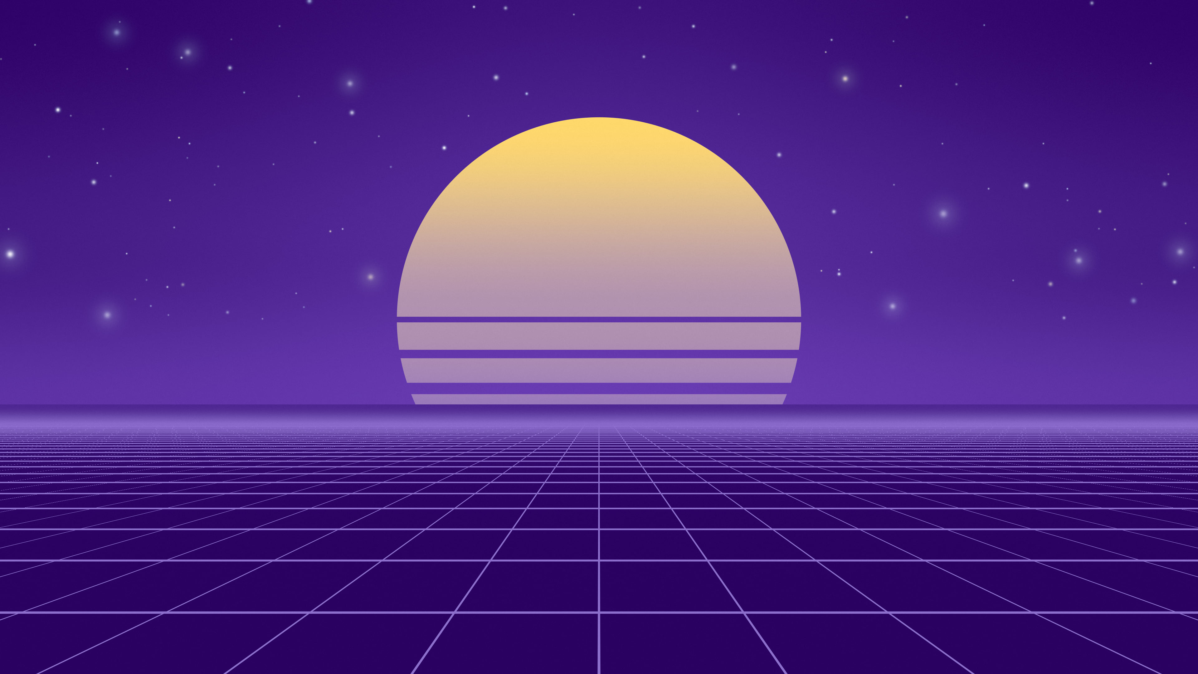 Pink and Purple Synthwave Grid Sunset desktop wallpaper in 4K