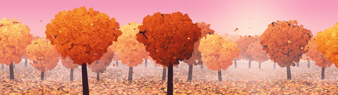 Pink Autumn Forest dual monitor wallpaper, 7680 × 2160