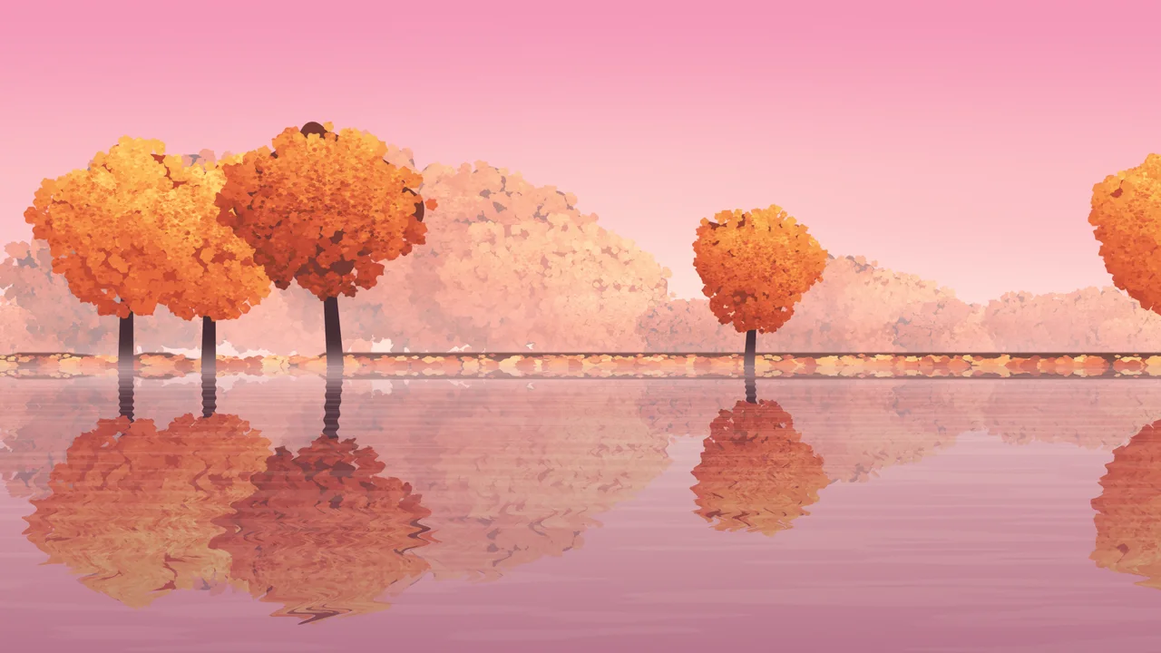 Pink Autumn Lake desktop wallpaper in 4K