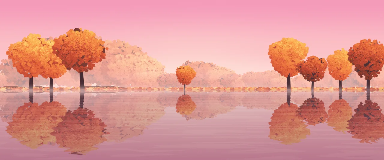 Pink Autumn Lake ultrawide wallpaper, 3440 × 1440
