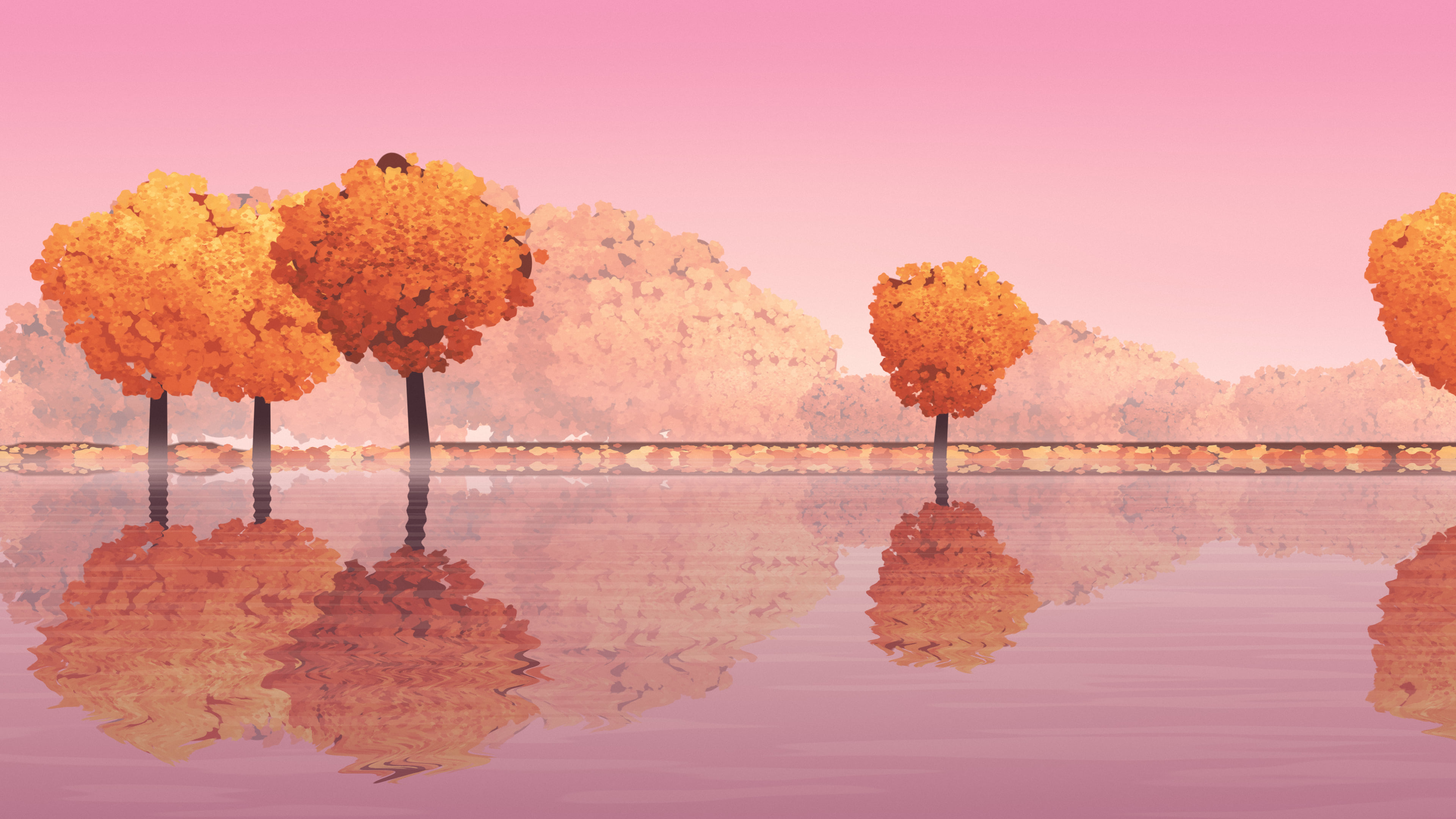 Pink Autumn Lake desktop wallpaper in 4K