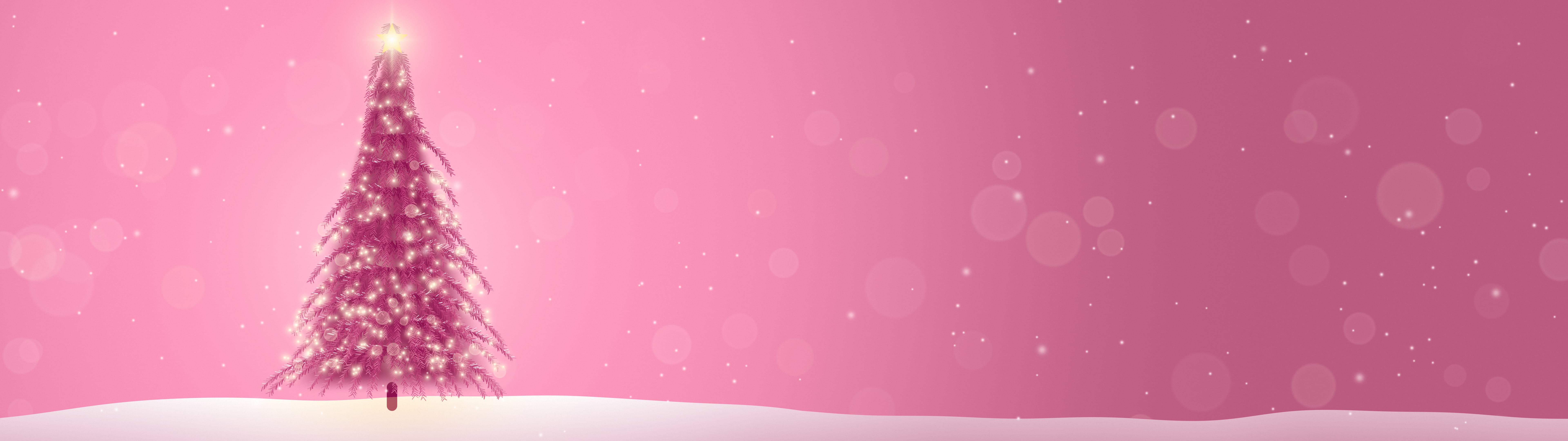 Pink Christmas Tree dual monitor wallpaper, 7680 × 2160
