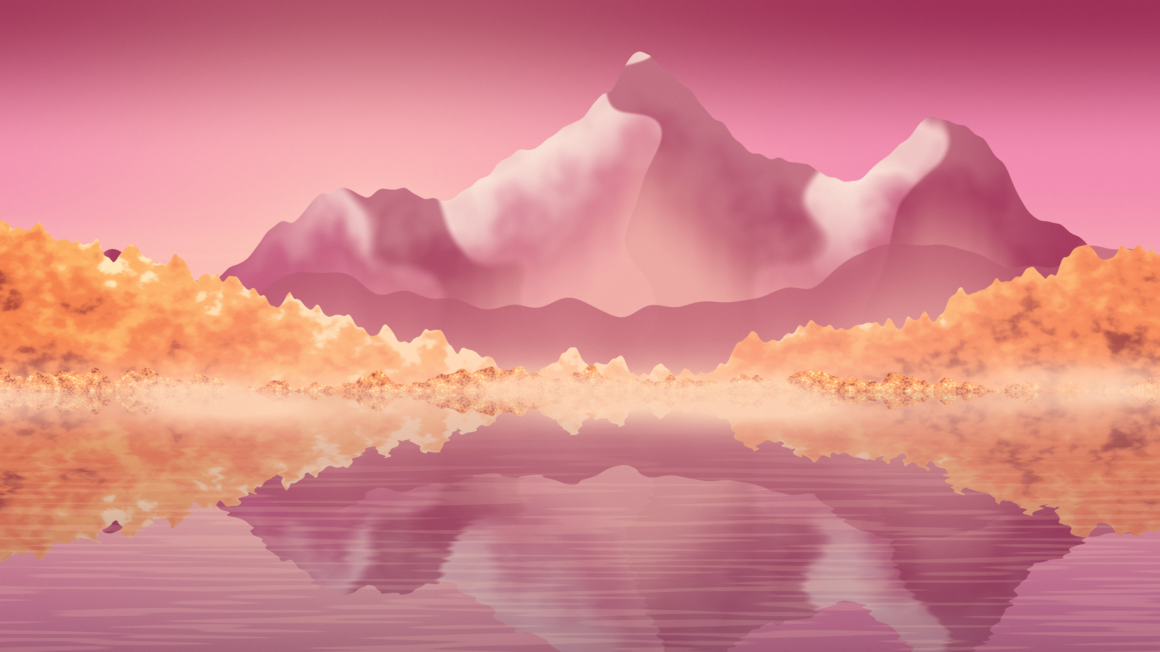 Pink Fall Mountain Lake desktop wallpaper in 4K
