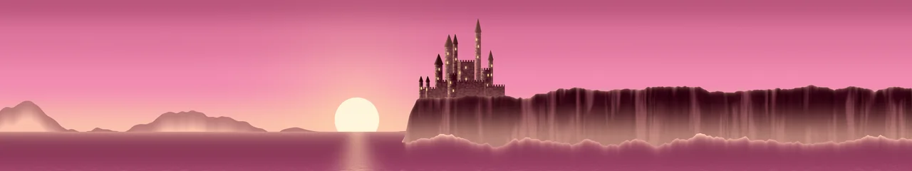 Pink Fantasy Castle at Sunset triple monitor wallpaper, 7680 × 1440