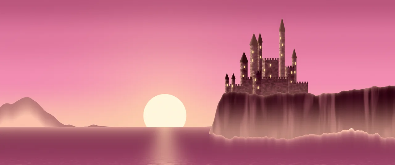 Pink Fantasy Castle at Sunset ultrawide wallpaper, 3440 × 1440