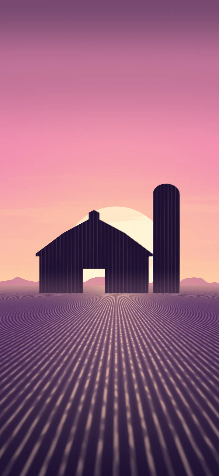 Pink Farm Barn at Sunset wallpaper for iPhone and Android