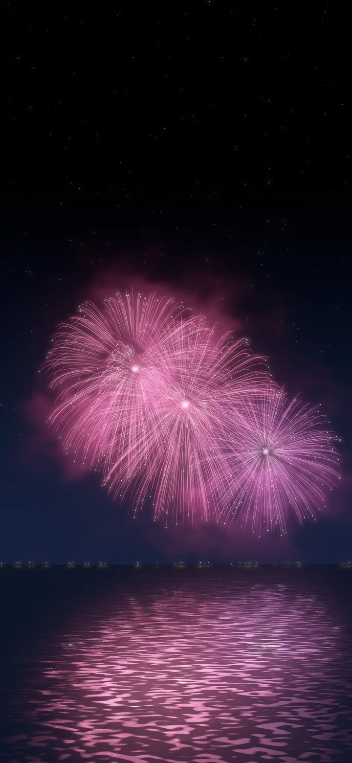Pink Fireworks Over Water wallpaper for iPhone and Android