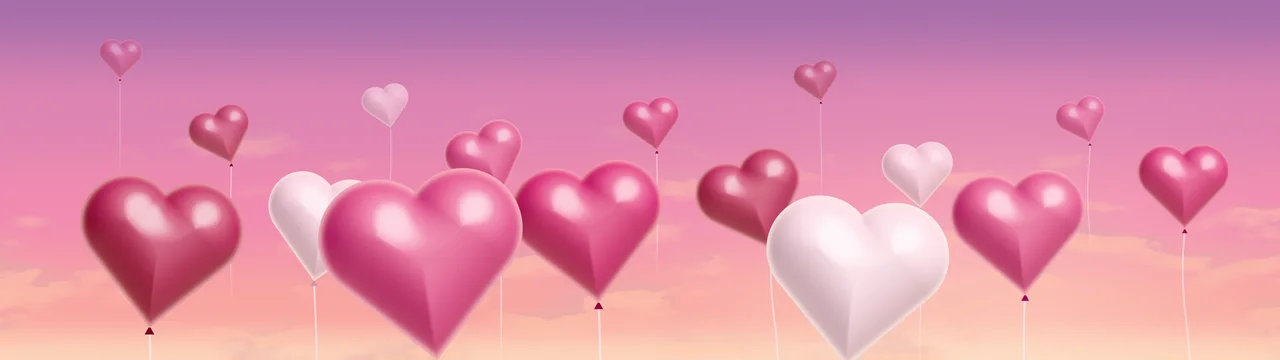 Pink Heart Balloons dual monitor wallpaper, 7680 × 2160