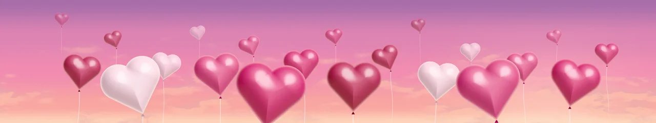 Pink Heart Balloons triple monitor wallpaper, 7680 × 1440