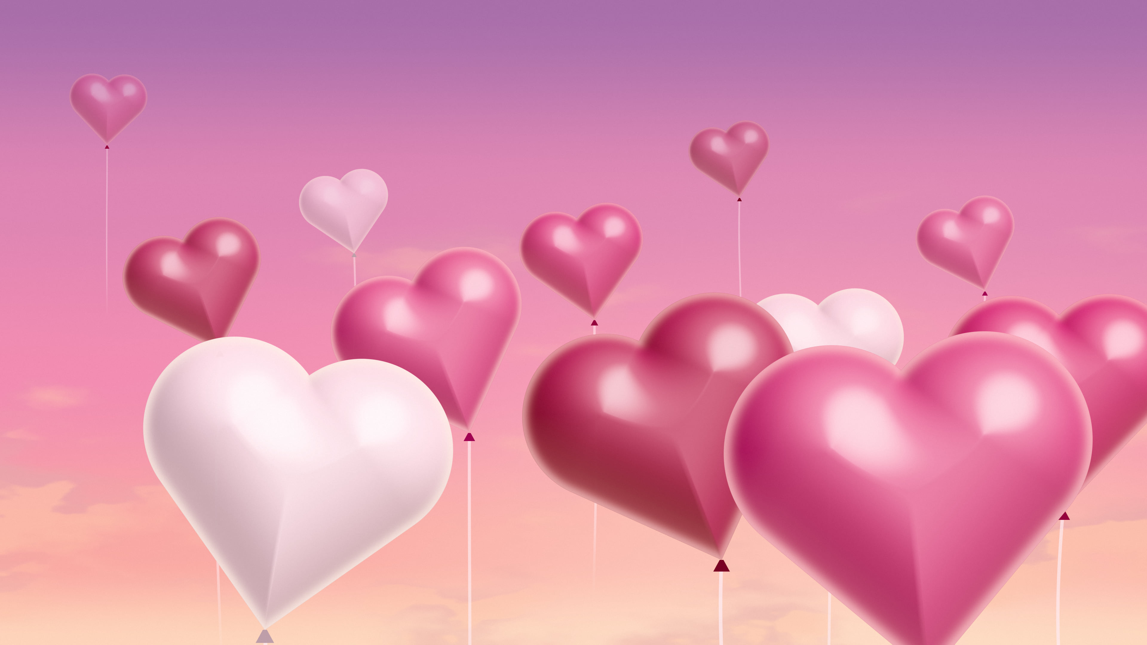 Pink Heart Balloons desktop wallpaper in 4K
