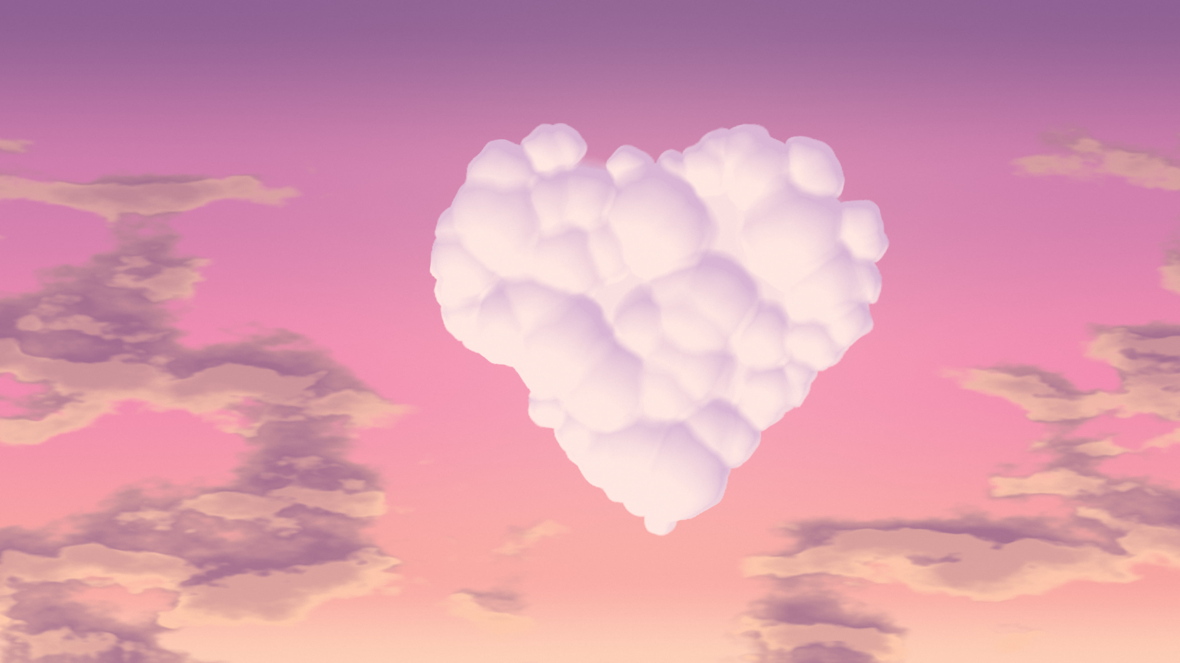 Pink Heart Cloud Sky desktop wallpaper in 4K