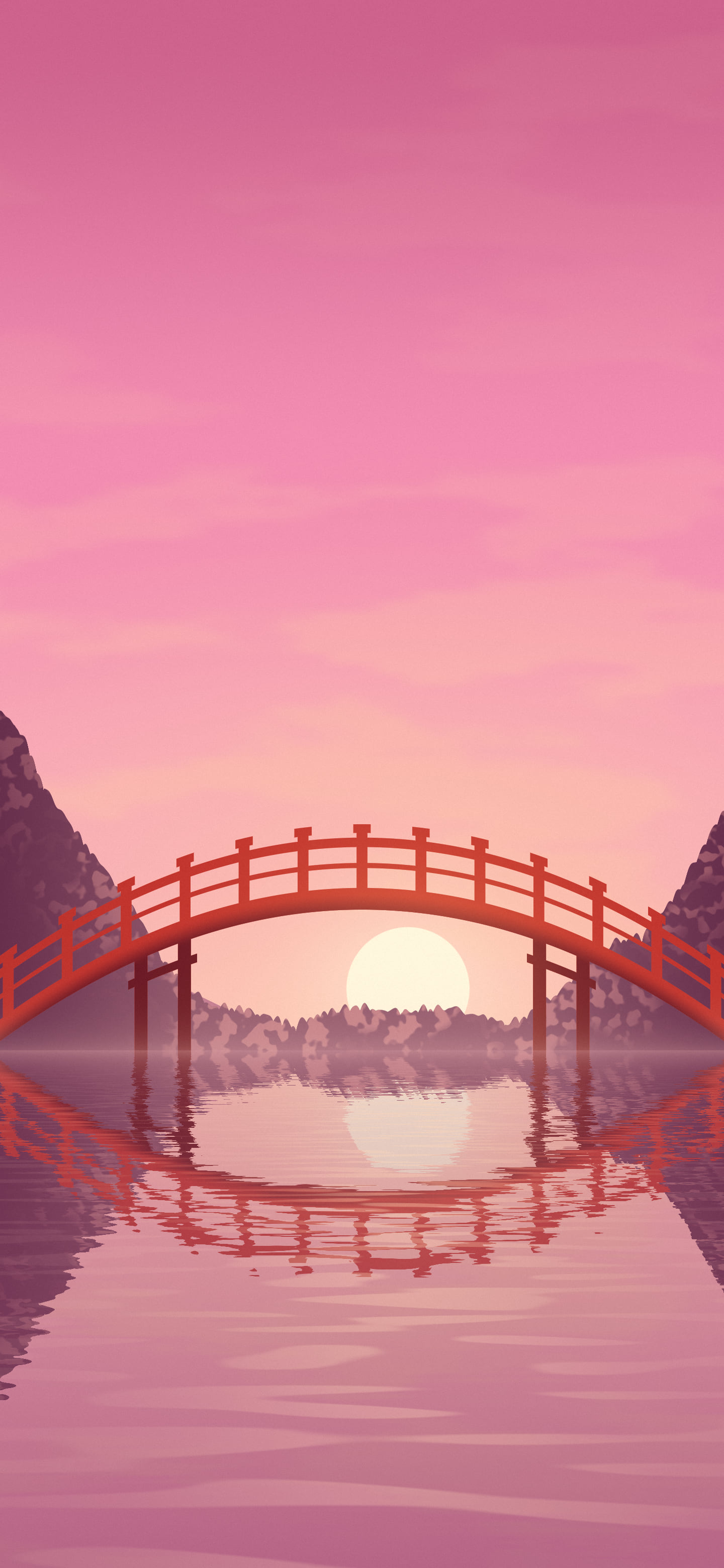 Pink Japanese Garden Bridge wallpaper for iPhone and Android