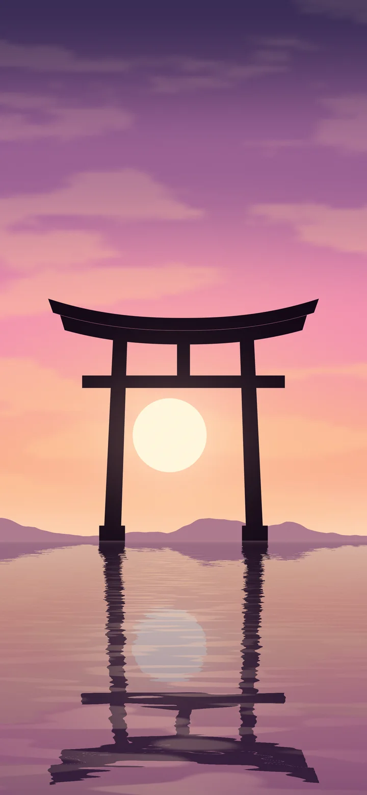 Pink Japanese Torii Gate Sunset wallpaper for iPhone and Android