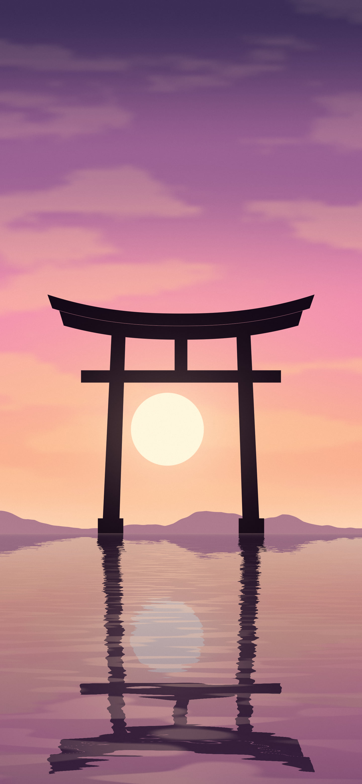 Pink Japanese Torii Gate Sunset wallpaper for iPhone and Android