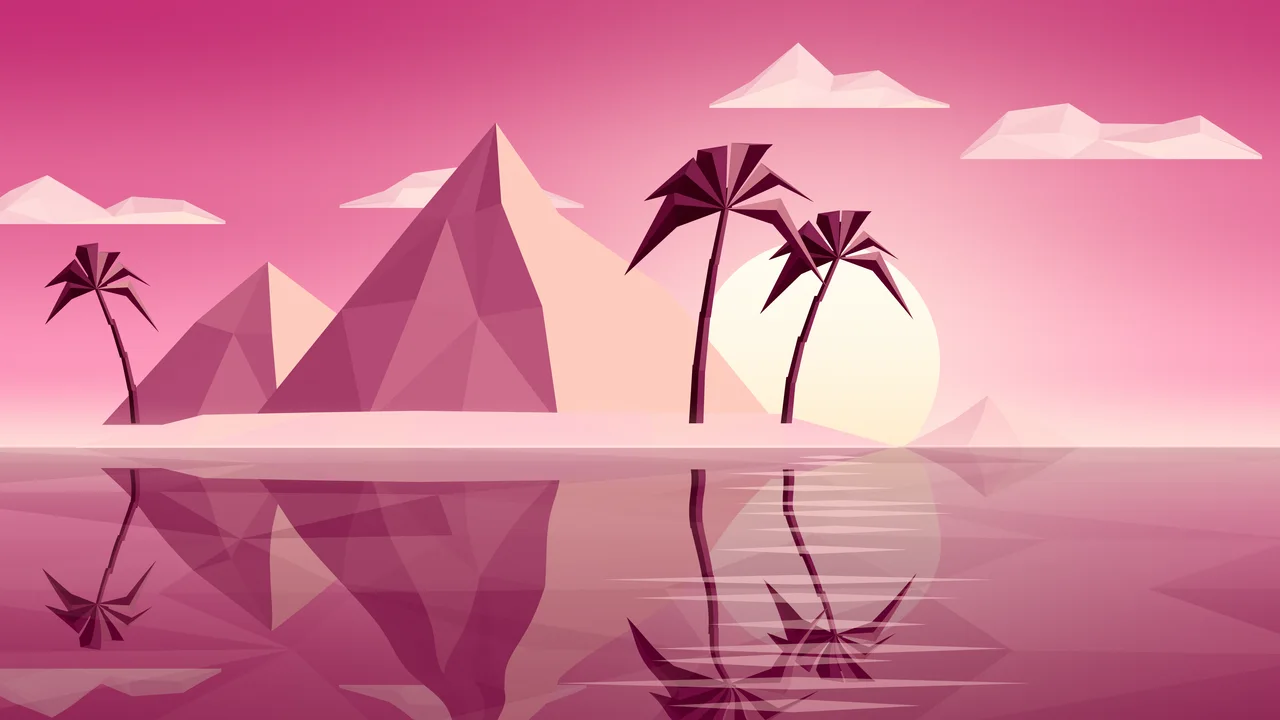 Pink Low Poly Island at Sunset desktop wallpaper in 4K