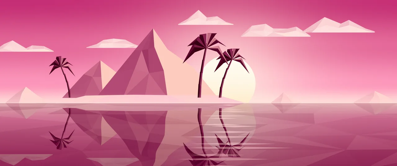 Pink Low Poly Island at Sunset ultrawide wallpaper, 3440 × 1440