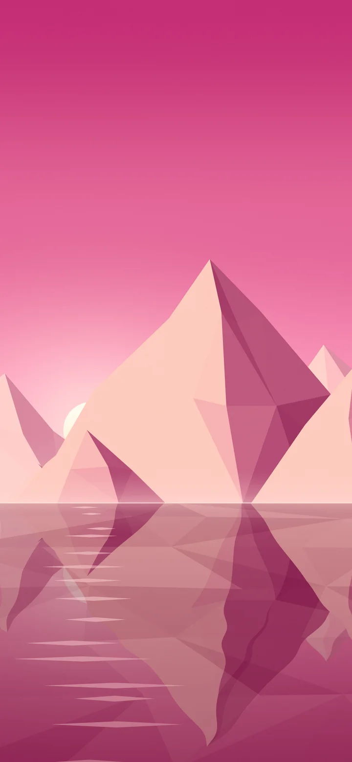 Pink Low Poly Mountain Lake at Sunset wallpaper for iPhone and Android