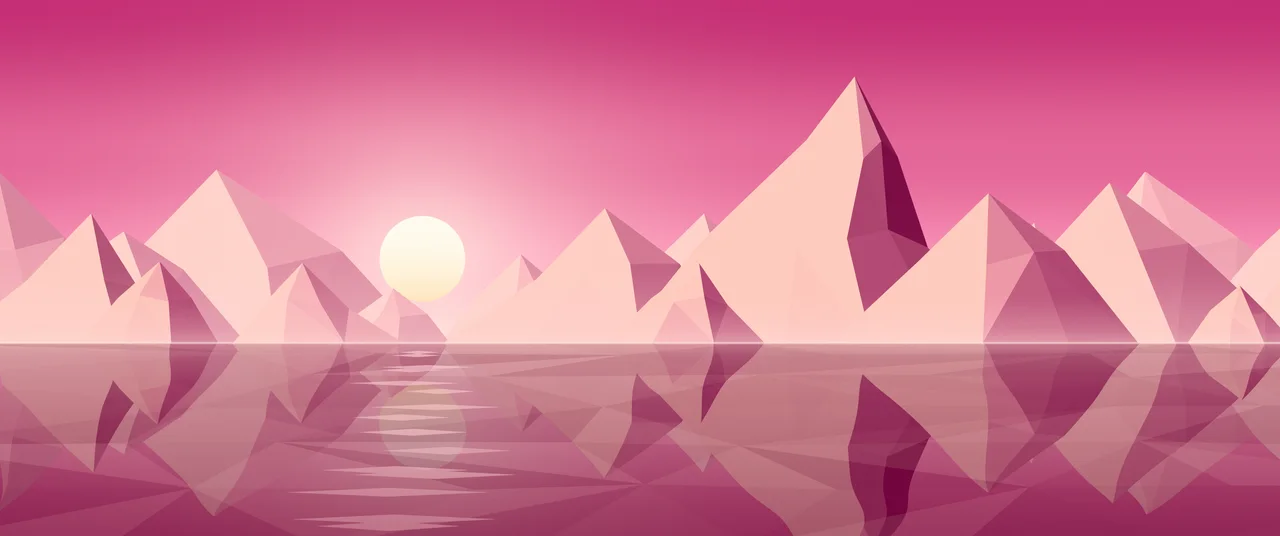 Pink Low Poly Mountain Lake at Sunset ultrawide wallpaper, 3440 × 1440