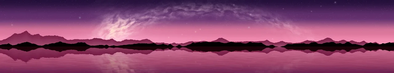 Pink Milky Way over a Lake triple monitor wallpaper, 7680 × 1440