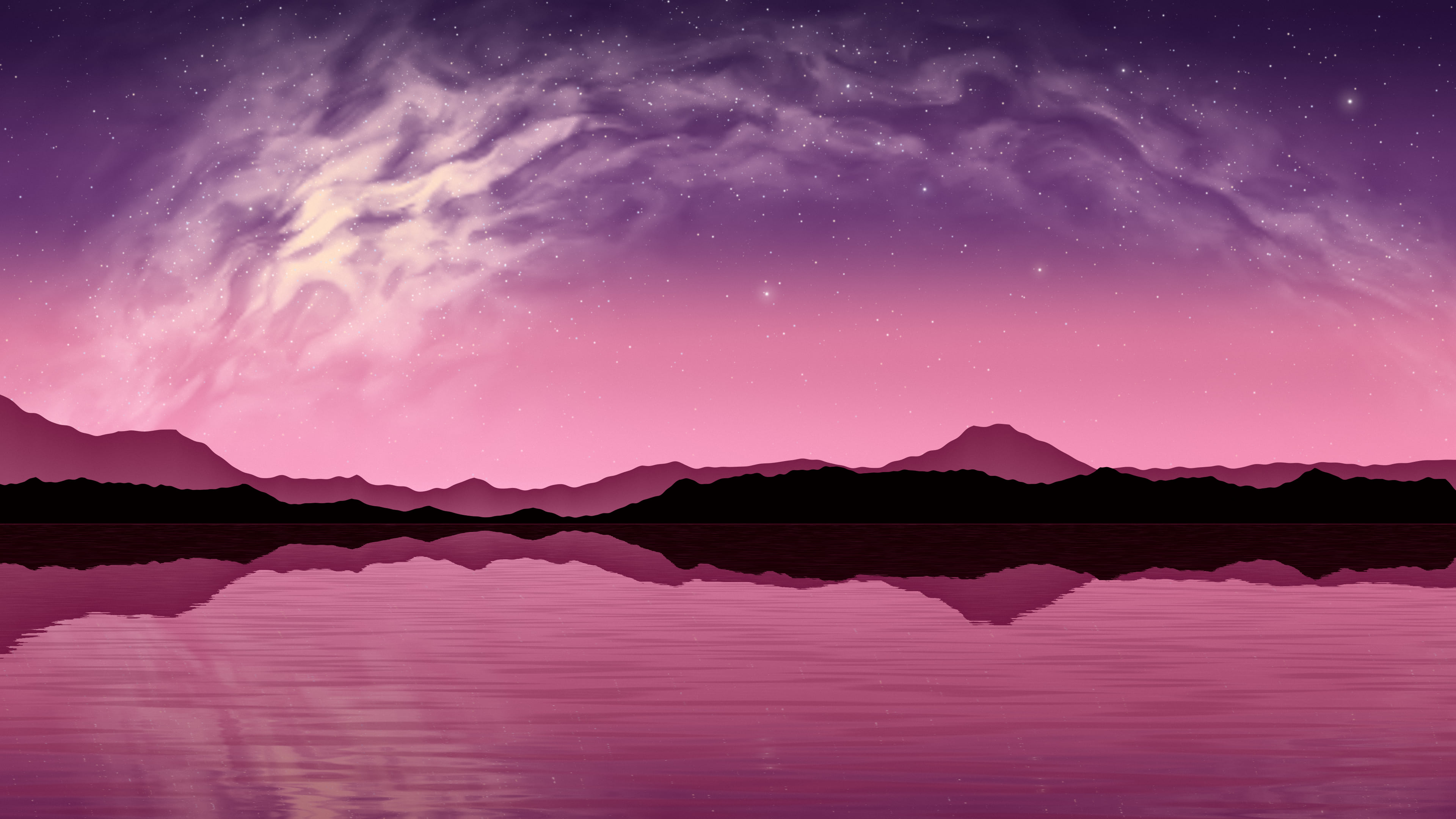 Pink Milky Way over a Lake desktop wallpaper in 4K
