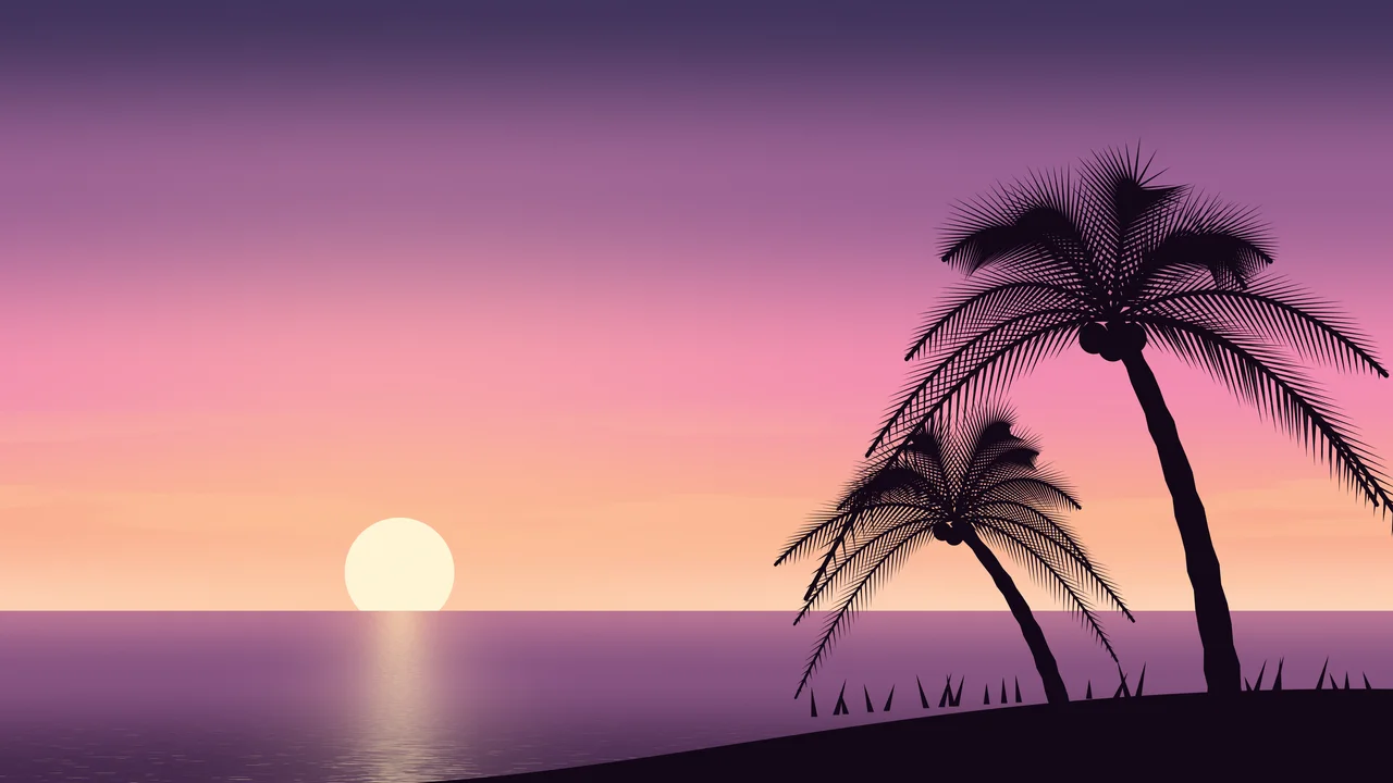 Pink Palm Tree Sunset desktop wallpaper in 4K