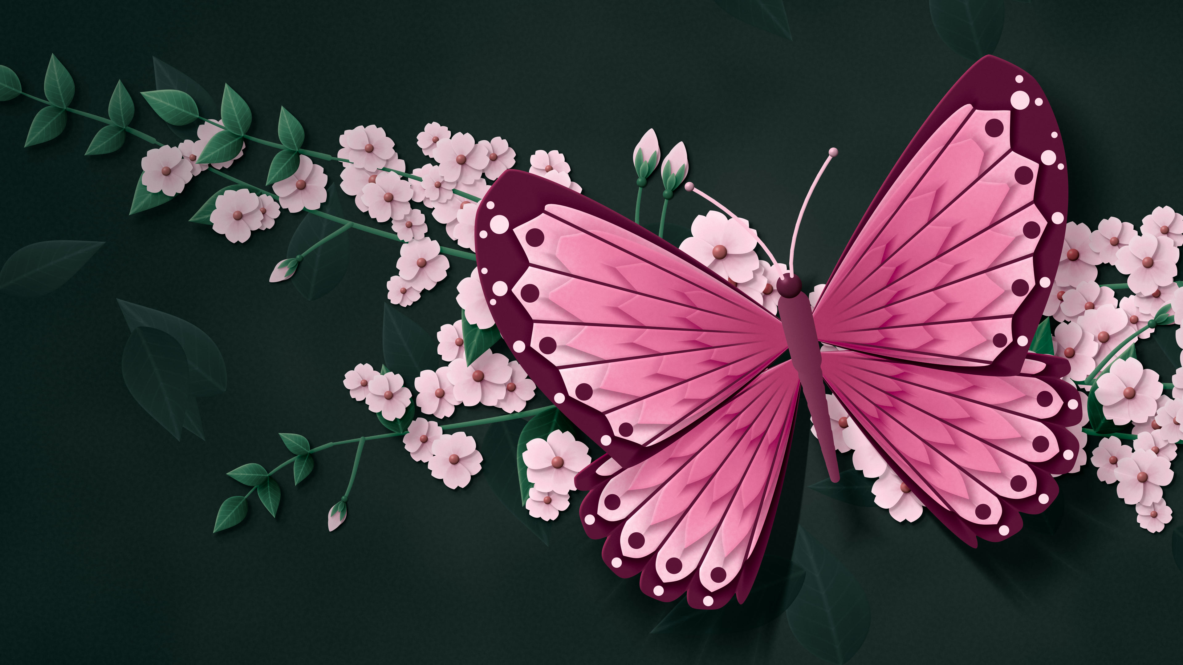 Pink Paper Butterfly desktop wallpaper in 4K