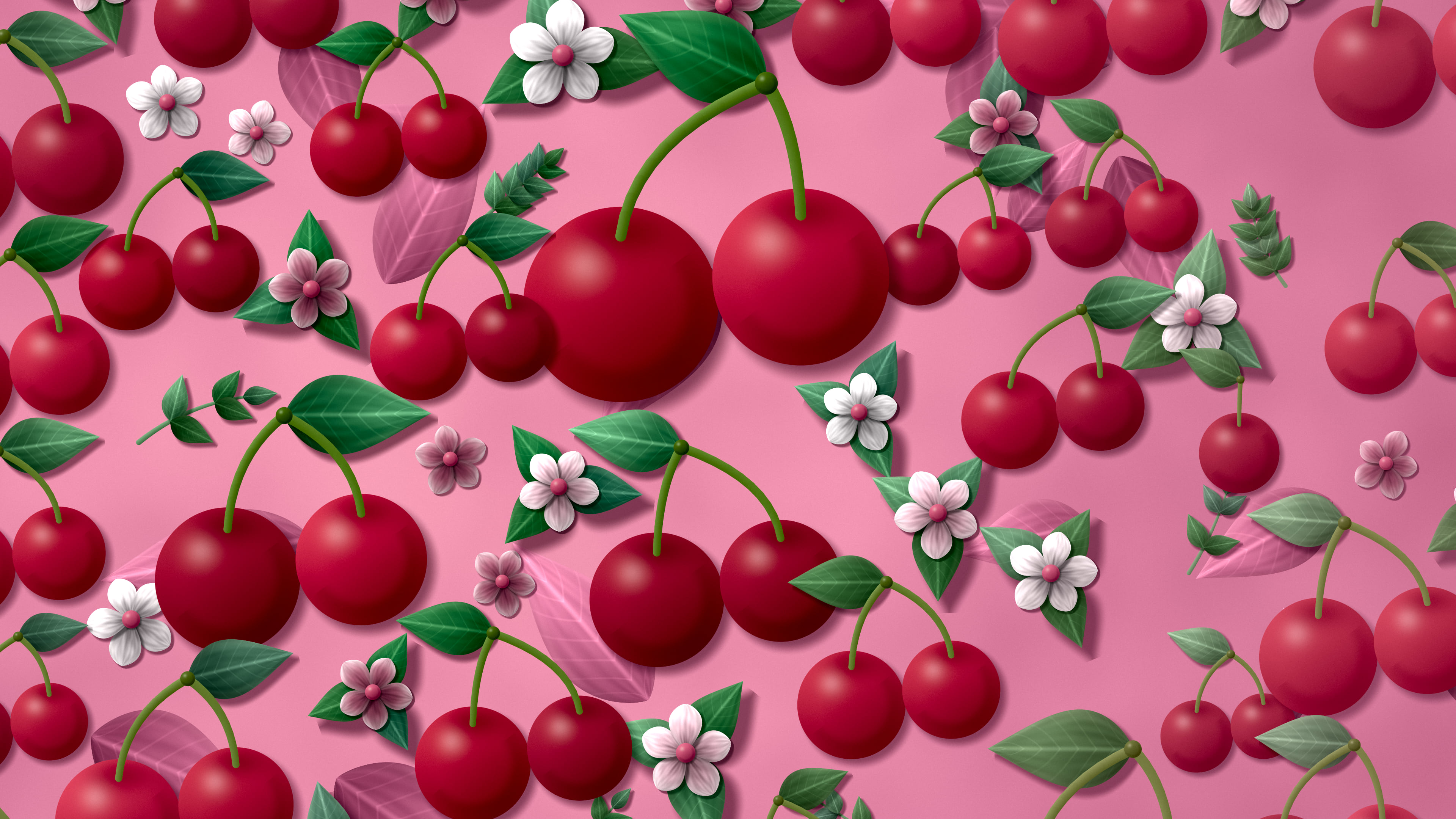 Pink Paper Cherry Pattern desktop wallpaper in 4K