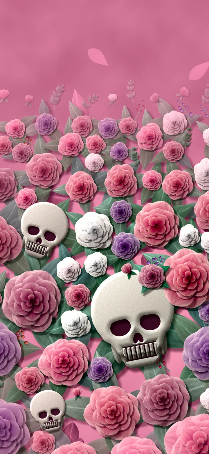 Pink Paper Skulls and Roses wallpaper for iPhone and Android