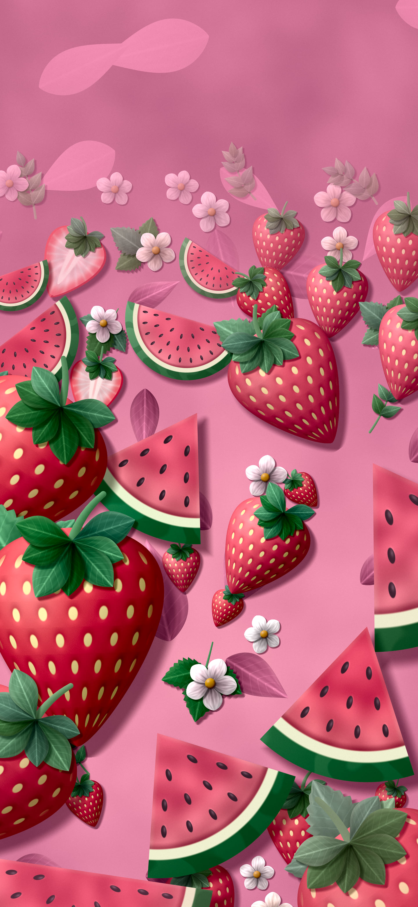 Pink Paper Watermelon and Strawberries wallpaper for iPhone and Android
