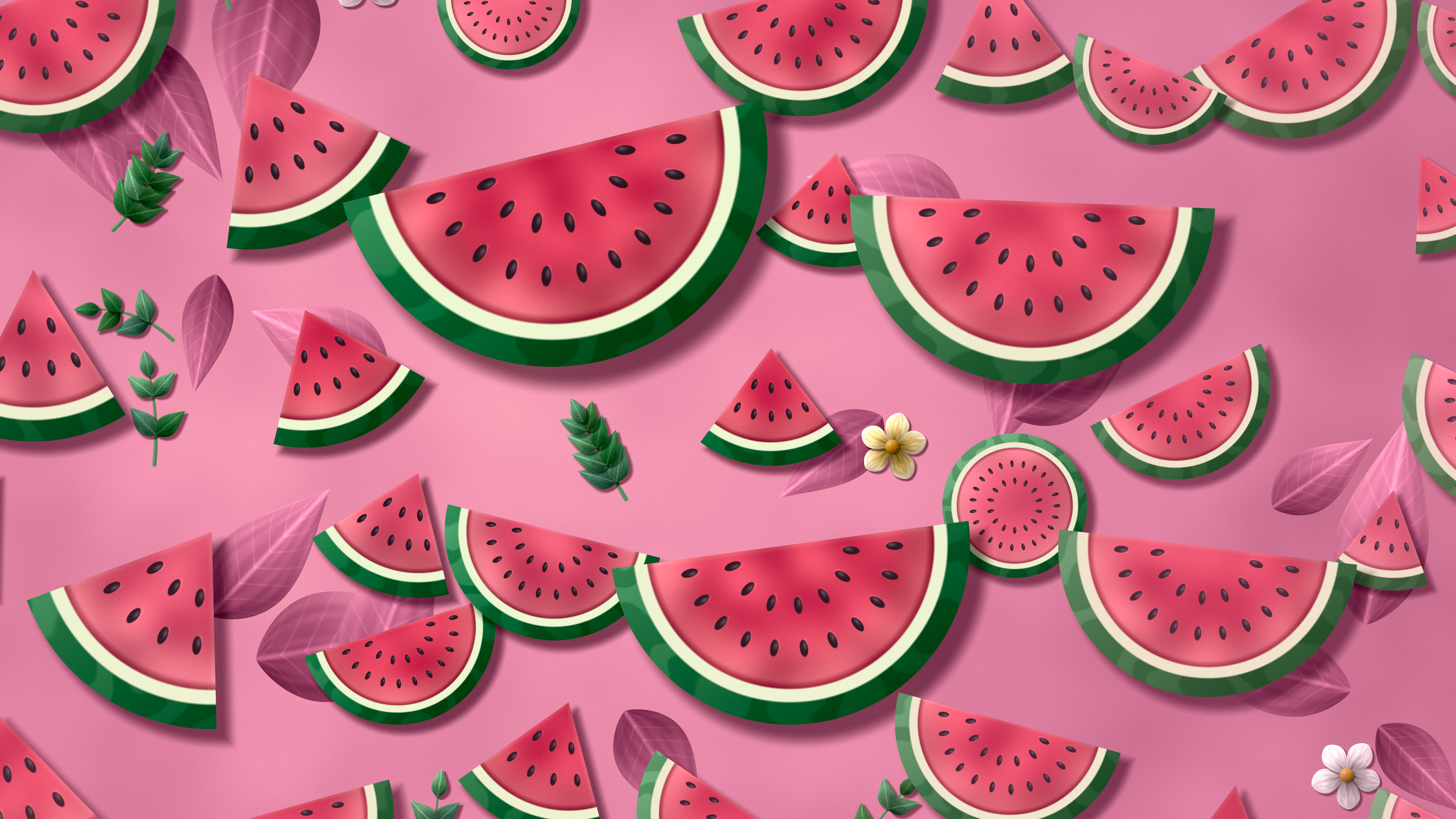 Pink Paper Watermelon Pattern desktop wallpaper in 4K